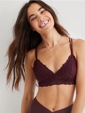 NWT Aerie Real Happy Wireless Lightly Lined Candy Laced Bra Royal Berry Size 36B